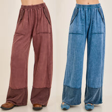 Mineral Washed Contrast Block Terry Pants - Slate Blue or Hot Cocoa