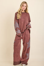 Mineral Washed Double Waffle Star Patch Top - Slate Blue or Hot Cocoa