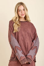 Mineral Washed Double Waffle Star Patch Top - Slate Blue or Hot Cocoa