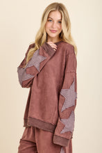 Mineral Washed Double Waffle Star Patch Top - Slate Blue or Hot Cocoa