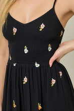 Floral Embroidered Double Gauze Dress - Black