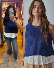 Carmine Crochet Layered Top - Navy Cream