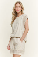 Mineral Washed Lace Trim Shorts - Natural or Cyan