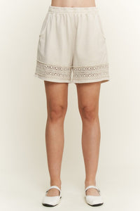 Mineral Washed Lace Trim Shorts - Natural or Cyan