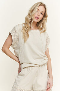 Mineralwash Trim Cap Sleeve Blouse - Natural