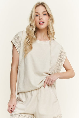 Mineralwash Trim Cap Sleeve Blouse - Natural