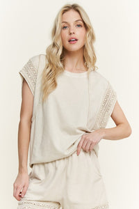 Mineralwash Trim Cap Sleeve Blouse - Natural