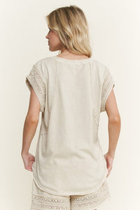 Mineralwash Trim Cap Sleeve Blouse - Natural