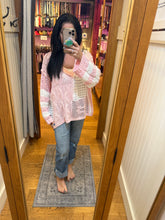 POL long sleeve relaxed fit thin sweater top in airy cotton with twisted weave, color blocked stripe pattern, see through weave, back patch point, rib band detail - Beige, Sky Blue or Soft Pink