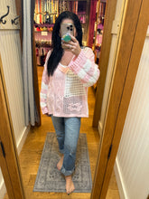 POL long sleeve relaxed fit thin sweater top in airy cotton with twisted weave, color blocked stripe pattern, see through weave, back patch point, rib band detail - Beige, Sky Blue or Soft Pink