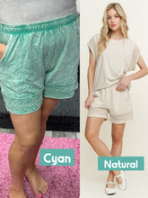 Mineral Washed Lace Trim Shorts - Natural or Cyan