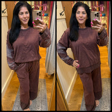 Mineral Washed Contrast Block Terry Pants - Slate Blue or Hot Cocoa