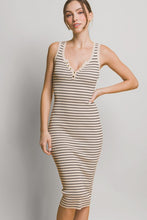 Striped Knit Bodycon Midi Dress - Beige or Black