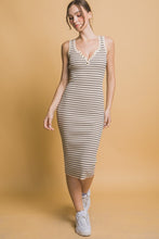 Striped Knit Bodycon Midi Dress - Beige or Black