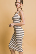 Striped Knit Bodycon Midi Dress - Beige or Black