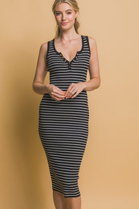 Striped Knit Bodycon Midi Dress - Beige or Black