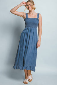 Smocked Maxi Dress - Blue or Light Blue
