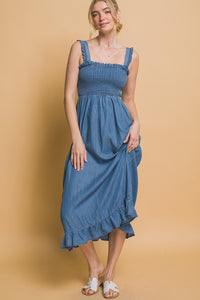 Smocked Maxi Dress - Blue or Light Blue