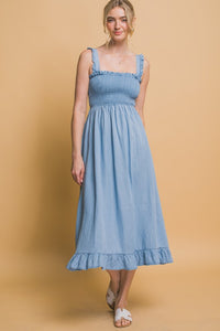 Smocked Maxi Dress - Blue or Light Blue
