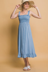 Smocked Maxi Dress - Blue or Light Blue