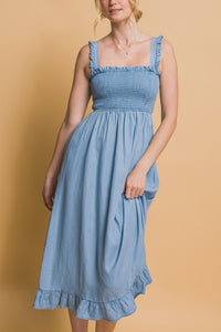 Smocked Maxi Dress - Blue or Light Blue