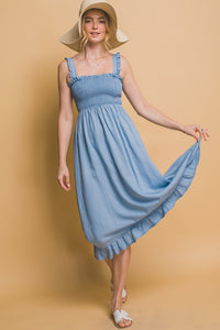 Smocked Maxi Dress - Blue or Light Blue