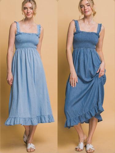 Smocked Maxi Dress - Blue or Light Blue