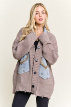 Distressed Ribbed Knit Sweater Cardigan- Ivory or Mocha Beige