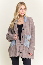 Distressed Ribbed Knit Sweater Cardigan- Ivory or Mocha Beige