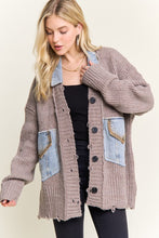 Distressed Ribbed Knit Sweater Cardigan- Ivory or Mocha Beige