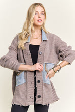 Distressed Ribbed Knit Sweater Cardigan- Ivory or Mocha Beige