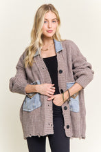 Distressed Ribbed Knit Sweater Cardigan- Ivory or Mocha Beige