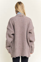 Distressed Ribbed Knit Sweater Cardigan- Ivory or Mocha Beige