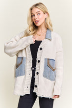 Distressed Ribbed Knit Sweater Cardigan- Ivory or Mocha Beige