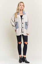 Distressed Ribbed Knit Sweater Cardigan- Ivory or Mocha Beige