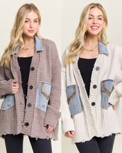 Distressed Ribbed Knit Sweater Cardigan- Ivory or Mocha Beige