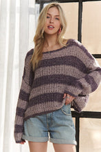Horizontal Stripes Knit Textured Sweater - Black, Brown, Purple