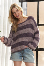 Horizontal Stripes Knit Textured Sweater - Black, Brown, Purple