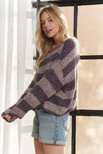 Horizontal Stripes Knit Textured Sweater - Black, Brown, Purple