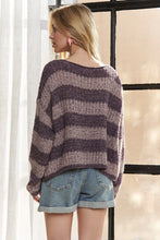 Horizontal Stripes Knit Textured Sweater - Black, Brown, Purple