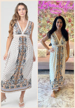 Lace Trim Open Back V Neck Maxi Dress - Ivory