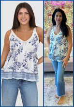 V Neck Lace Trim Side Ties Tank Top - White-Blue