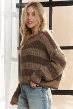 Horizontal Stripes Knit Textured Sweater - Black, Brown, Purple