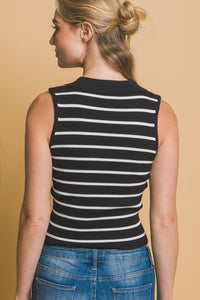 Ribbed V- Neck Tank Top - Black