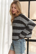 Horizontal Stripes Knit Textured Sweater - Black, Brown, Purple