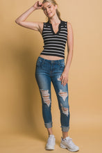 Ribbed V- Neck Tank Top - Black