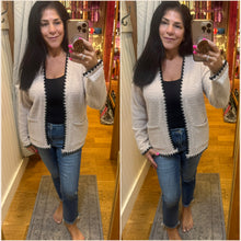 Ultra Soft Teddy Blanket Stitch Cardigan - Ecru