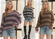 Horizontal Stripes Knit Textured Sweater - Black, Brown, Purple