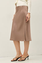 Silky Feel Satin Midi Skirt with Elastic Waistline - Black or Taupe