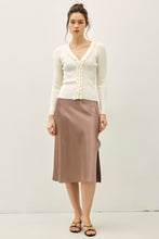 Silky Feel Satin Midi Skirt with Elastic Waistline - Black or Taupe